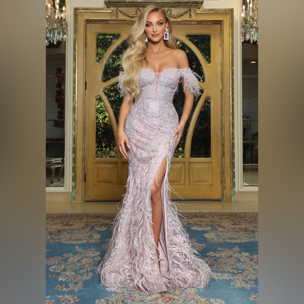 Portia and Scarlet PS22913 Lilac Ostrich Feather Gown